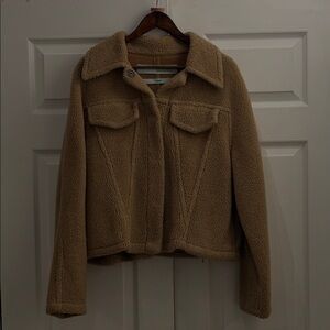 Off White Teddy Denim Trimmed
Faux Shearling Jacket